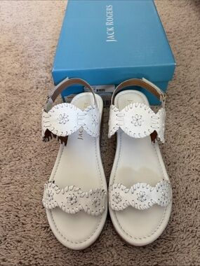 Jack Rogers Girls Lauren High Wedge White Leather Sandals